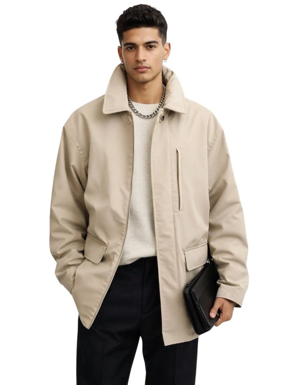 Roundtree & Yorke Mens Parka Coat Outdoors Beige Jacket L Removable Liner City